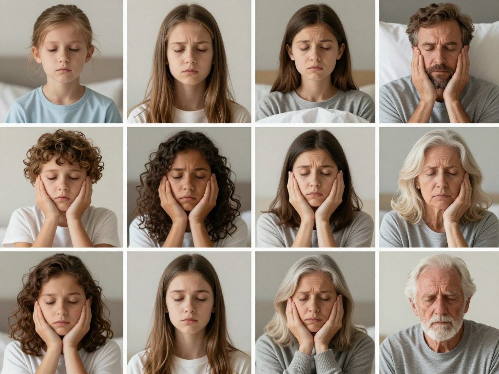 Diverse group of people representing different ages affected by sleep anxiety