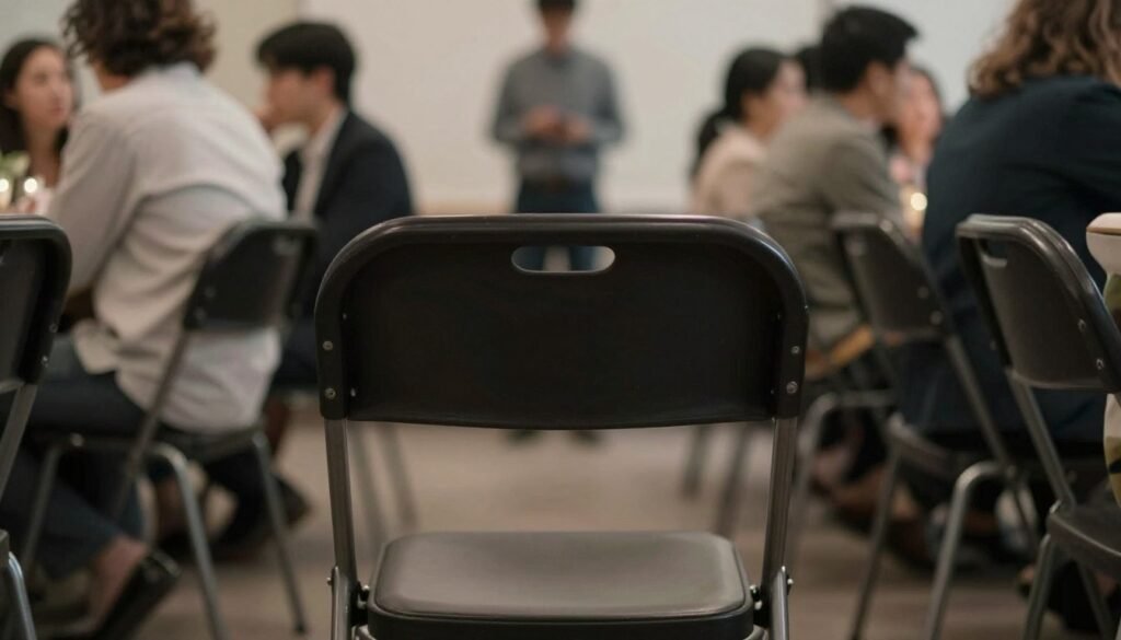 Empty chair in a social gathering representing avoidance behavior