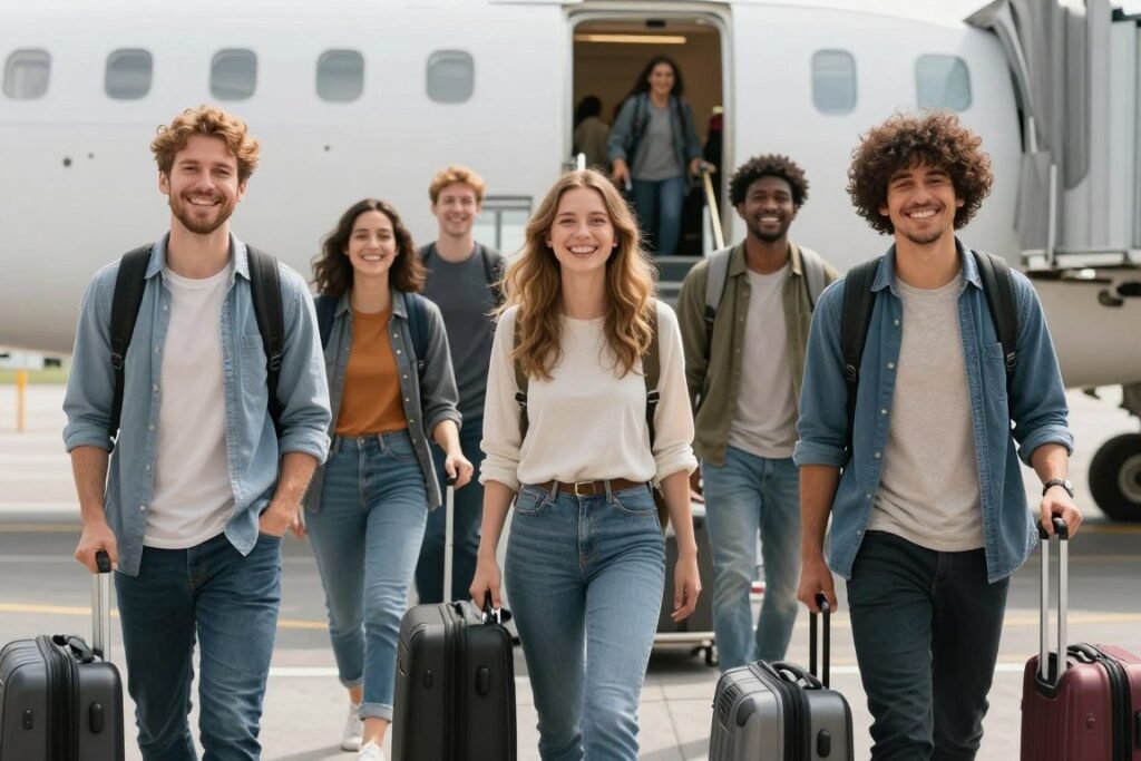 Happy travelers who overcame fear of flying phobia