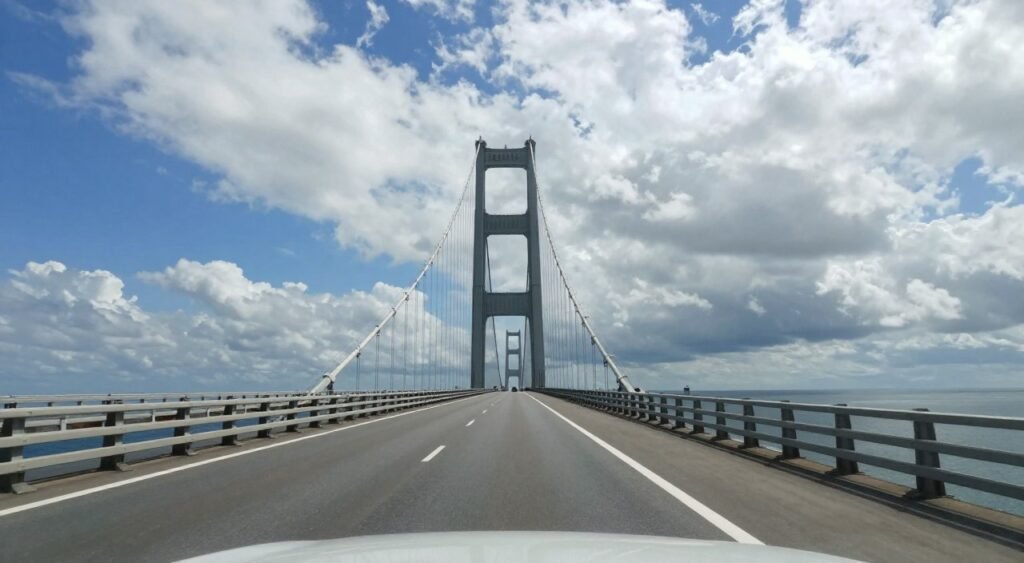 Long bridge over water representing specific phobia of driving across bridges