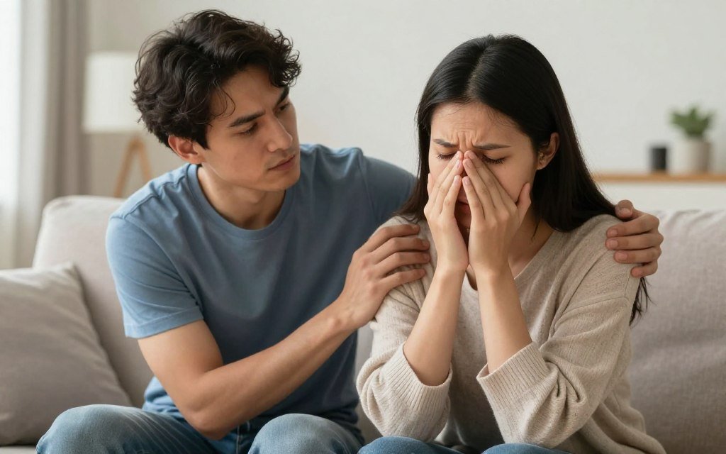 Patient partner offering support to someone with fear of relationships