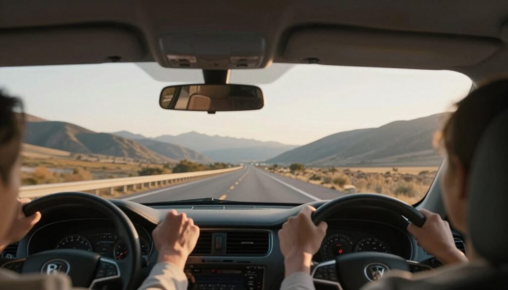 Person driving confidently on open road representing overcoming driving phobia successfully