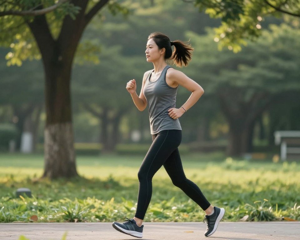 Person exercising outdoors during daytime for mental health