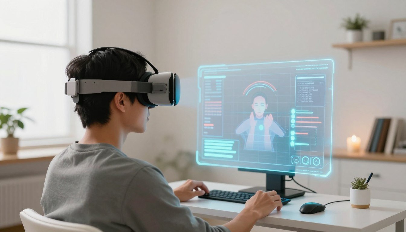 Person experiencing specific phobias 2026 with digital therapy interface in modern clinical setting