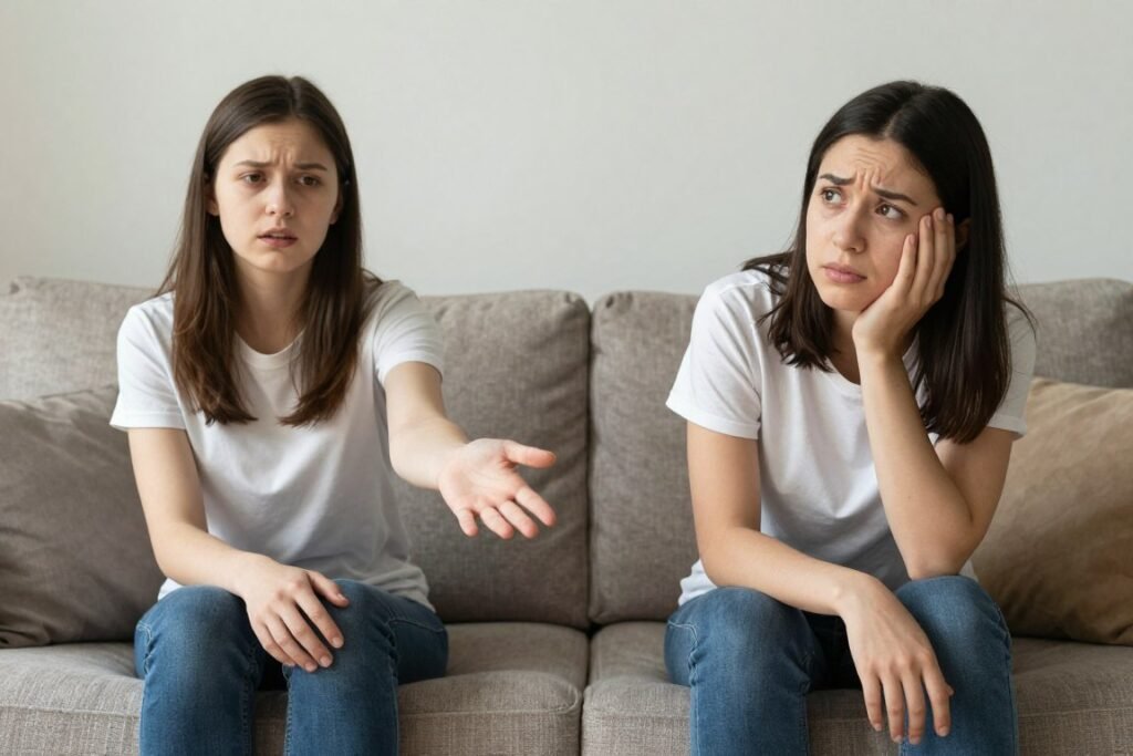 Person looking anxious while partner reaches out showing signs of fear of relationships