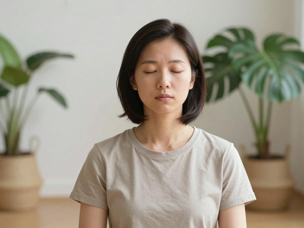 Person practicing breathing exercises and relaxation techniques for anxiety management