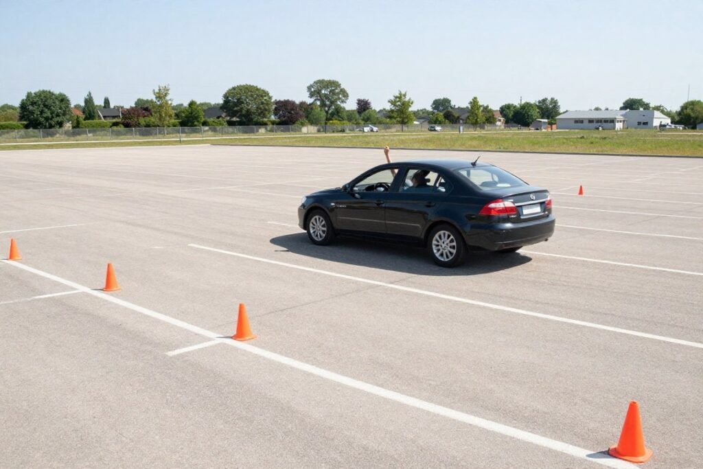 Person practicing driving in empty parking lot as part of exposure therapy