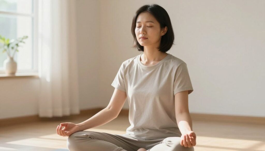 Person practicing mindfulness meditation and relaxation techniques