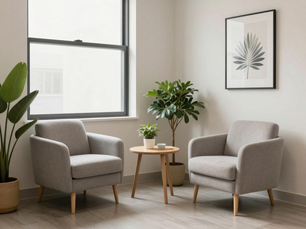 Professional therapist office setting showing comfortable environment for anxiety treatment