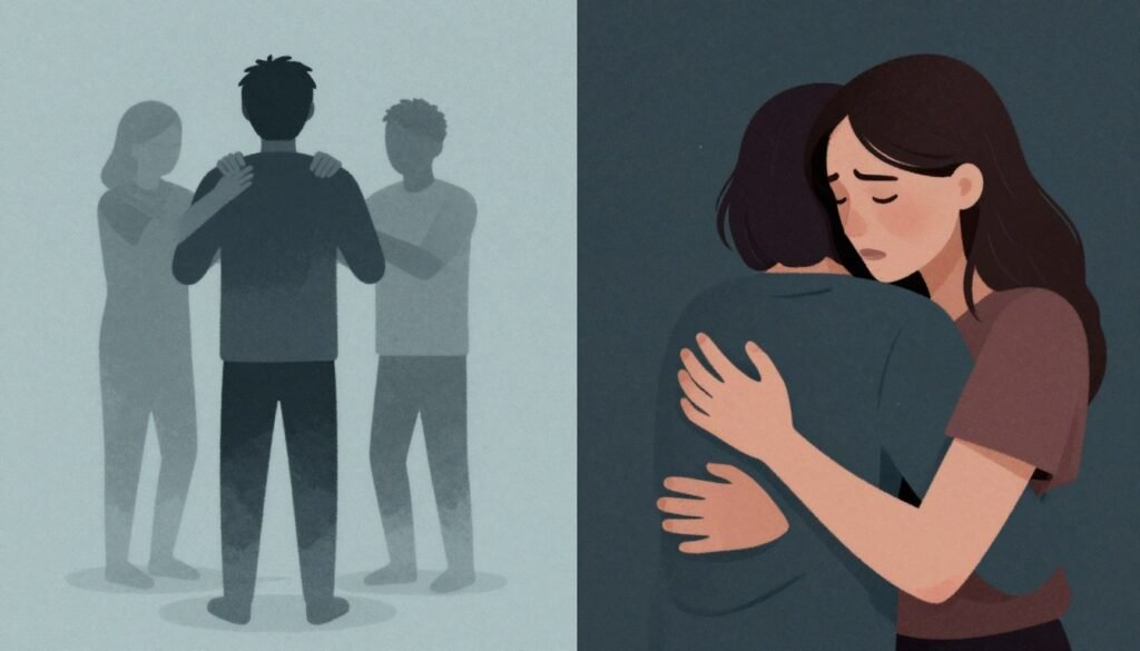 Split image showing fear of abandonment and fear of engulfment in relationships