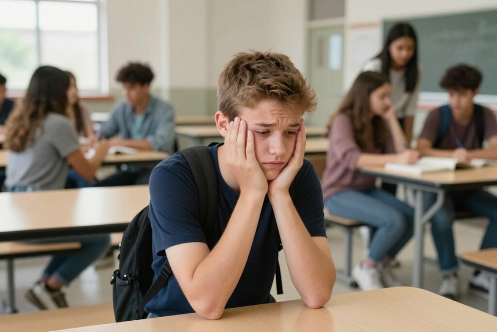 Teenager struggling with social anxiety at school