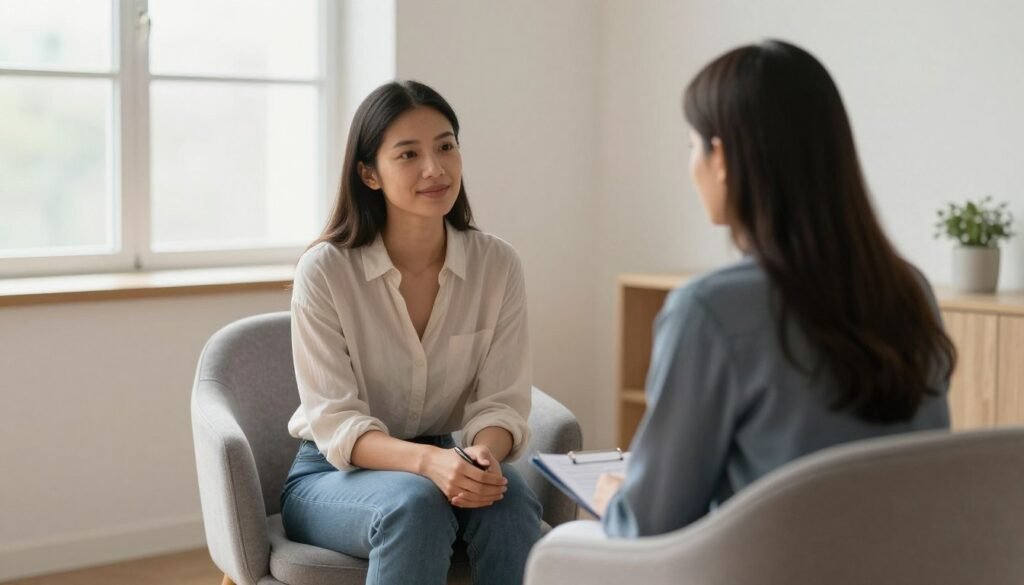 Therapist and client in supportive session about overcoming fear of relationships