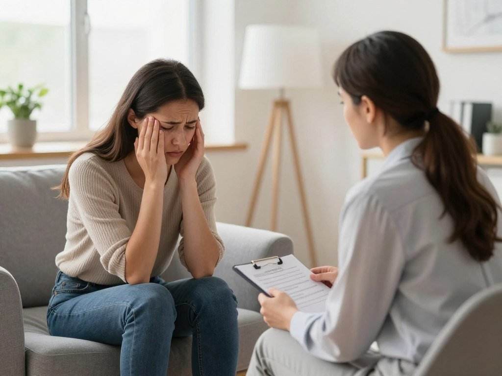 Therapist conducting cognitive behavioral therapy for fear of flying phobia