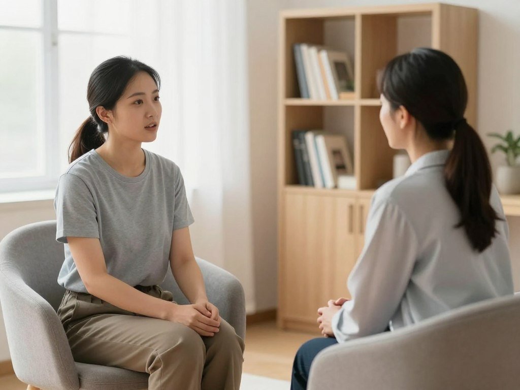 Therapist conducting cognitive behavioral therapy session with patient discussing driving anxiety
