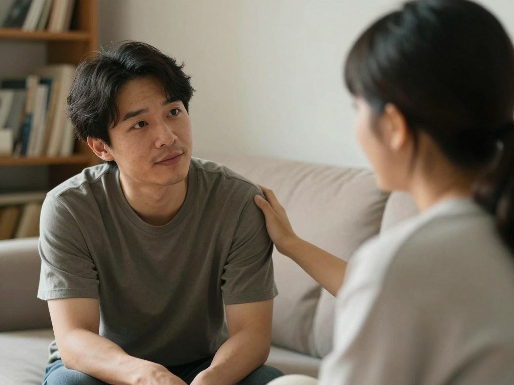 Two people having a supportive conversation showing empathy and understanding