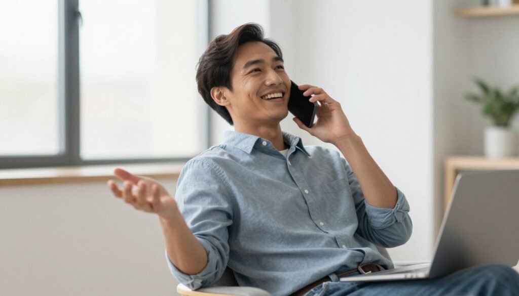 confident person making phone call comfortably