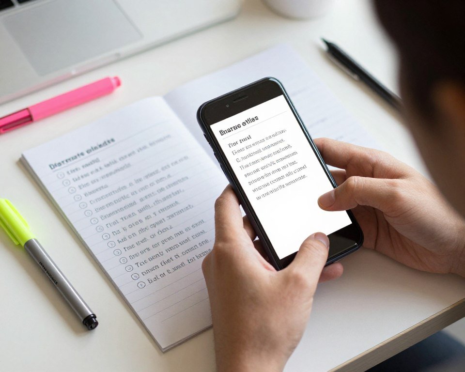 person practicing phone call with notes and preparation materials